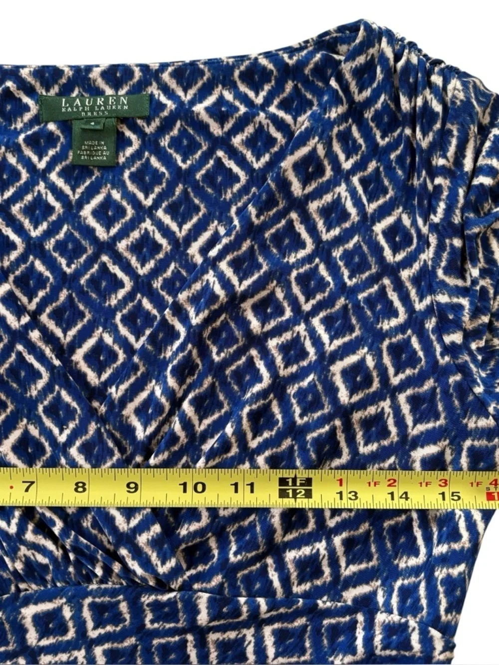 Lauren Ralph Lauren Blue Ikat Geometric Diamond Faux Wrap Dress • Size 4